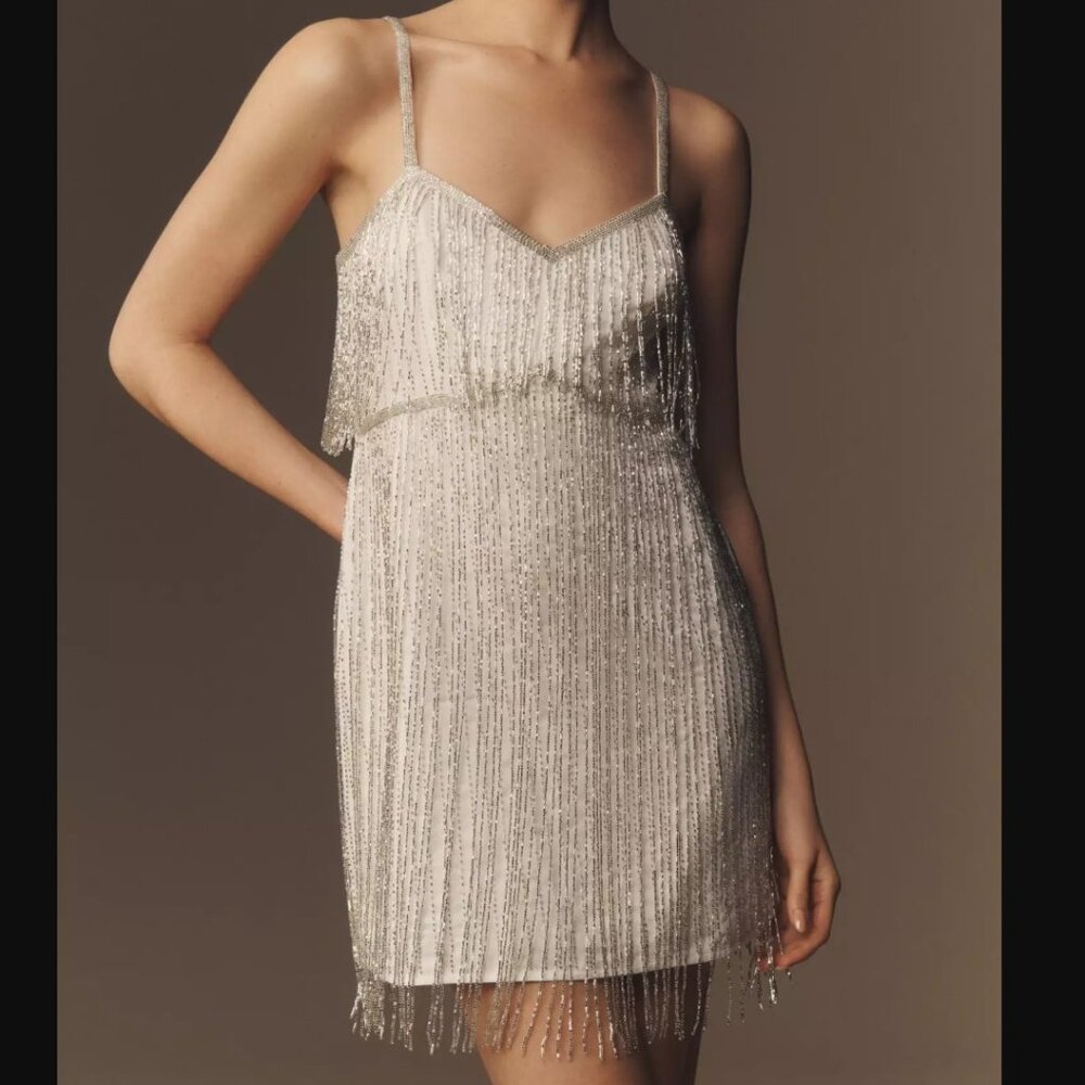 BHLDN Rhinestone Fringe Mini Dress - Wedding After Party Dress / Second Look